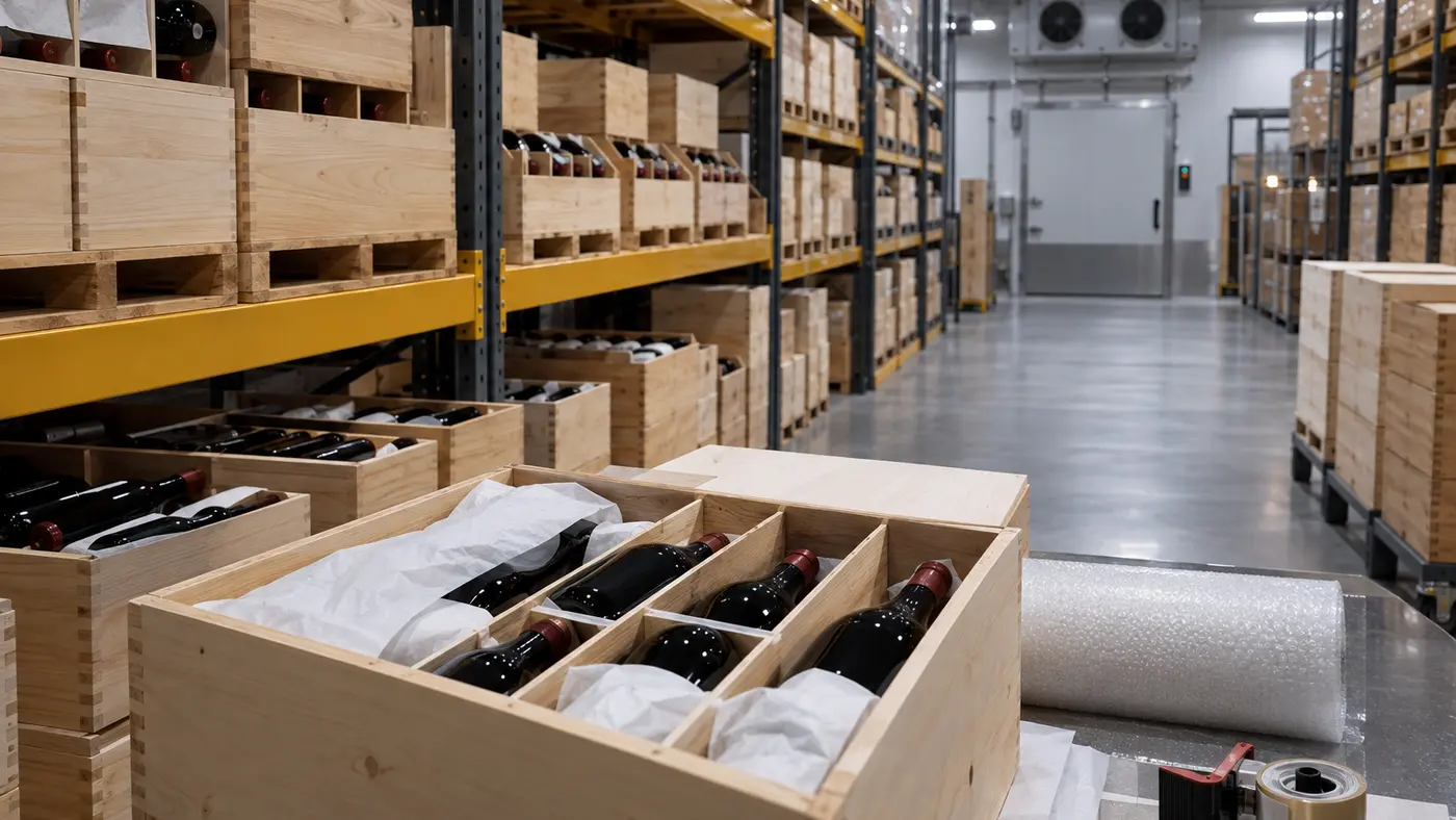 Wine cases in professional storage with an exit-planning checklist